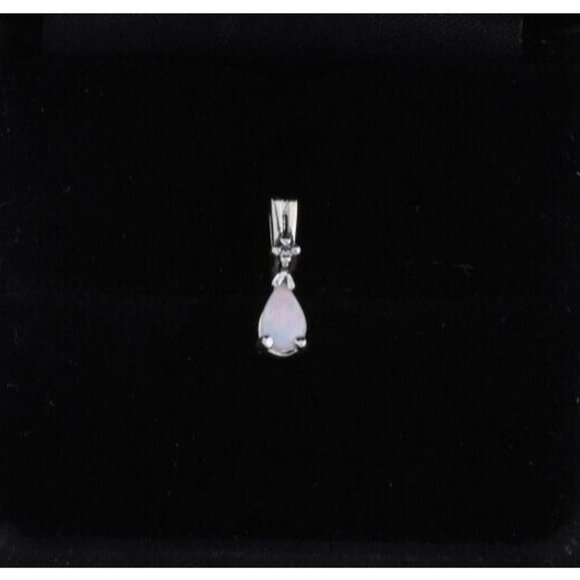 Pendant Only 14k White Gold Natural Opal and Diamond Pendant - Picture 1 of 7
